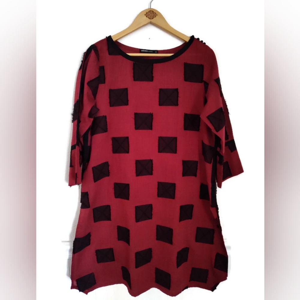 GENERATION WOMAN Red And Black Chevk Cotton Tunic Dress
